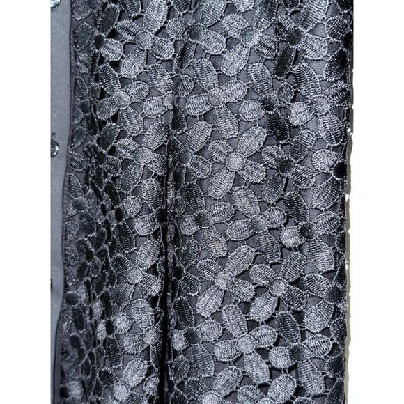 LELA ROSE black cotton lace longline peplum button front asymmetrical blouse top - Picture 8 of 14